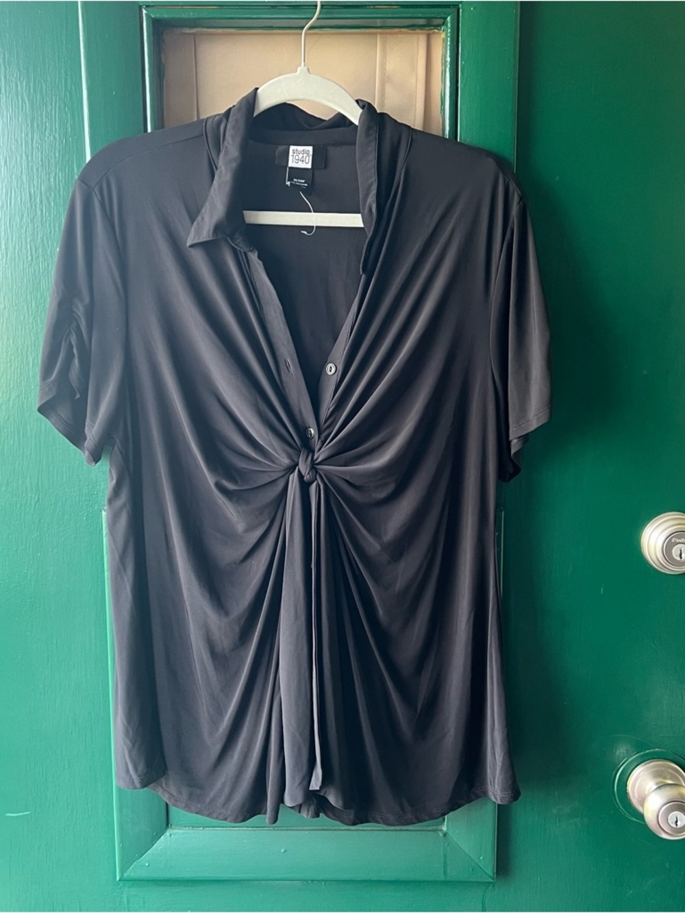 Studio 1940 Black Knot-Front Short Sleeve Blouse